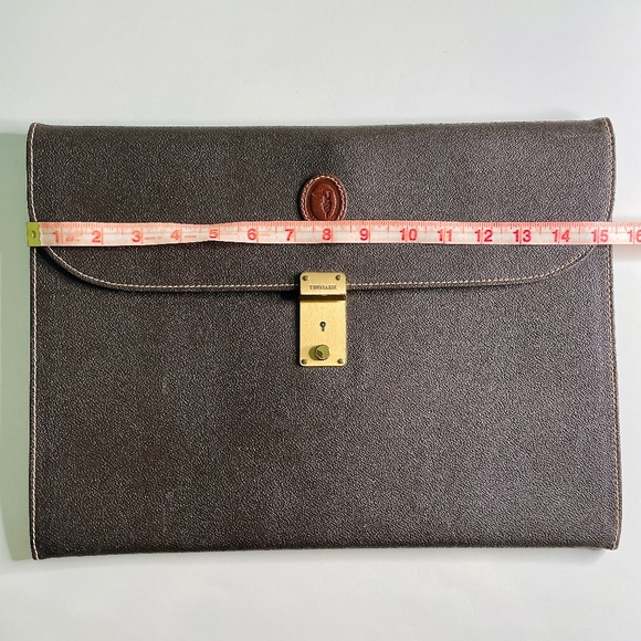 Trussardi Brown Canvas Document Holder Bag Large Case with Lock & Key Vintage - Picture 4 of 16